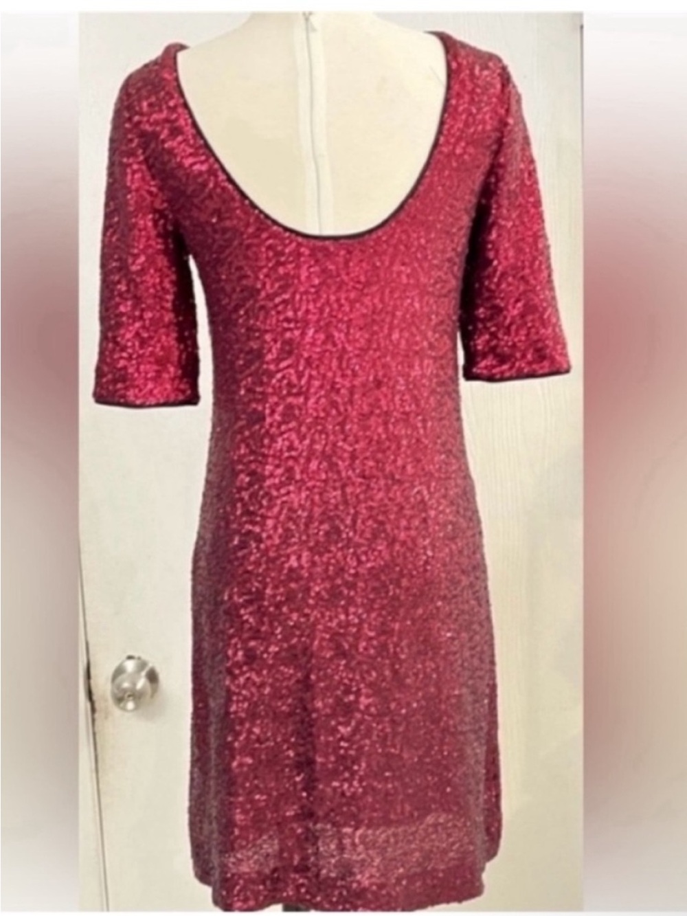 Betsy Johnson Women's Sequined Shift Dress - Burgundy Size 4 - Picture 3 of 9